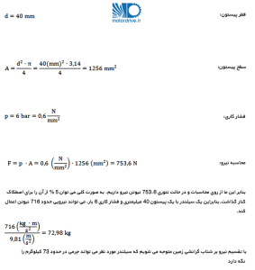 روابط نیرو و فشار سیلندر
