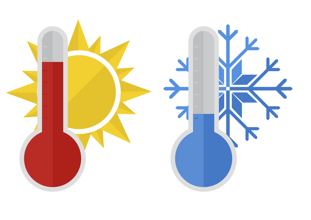 نمایش دمای سرد و گرم با دو دما سنج آبی و قرمز