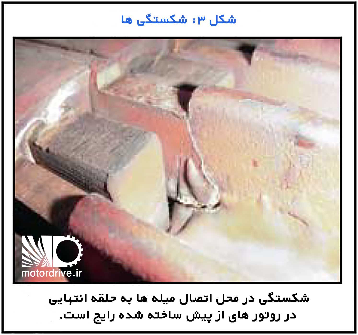 شکستگی محل اتصال میله ها به حلقه انتهایی روتور